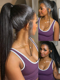 300% Density 360 Lace Frontal Ponytail Wig Widows Peak Hairline Yaki Straight Glueless Lace Wig Kisslove Hair