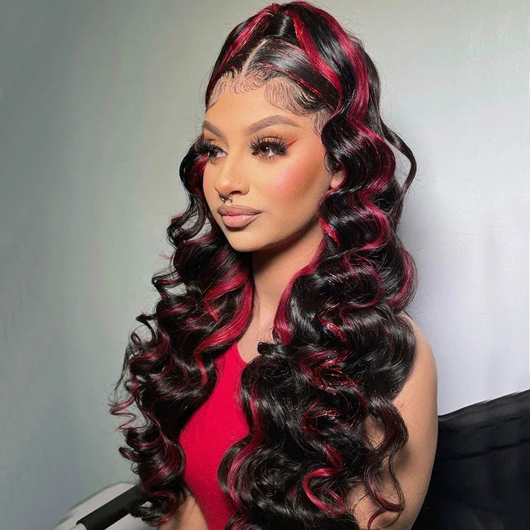 Red Highlight Wig 3D Body Wave 5x5 13x4 13x6 Lace Frontal Human Hair Wigs 180% Density