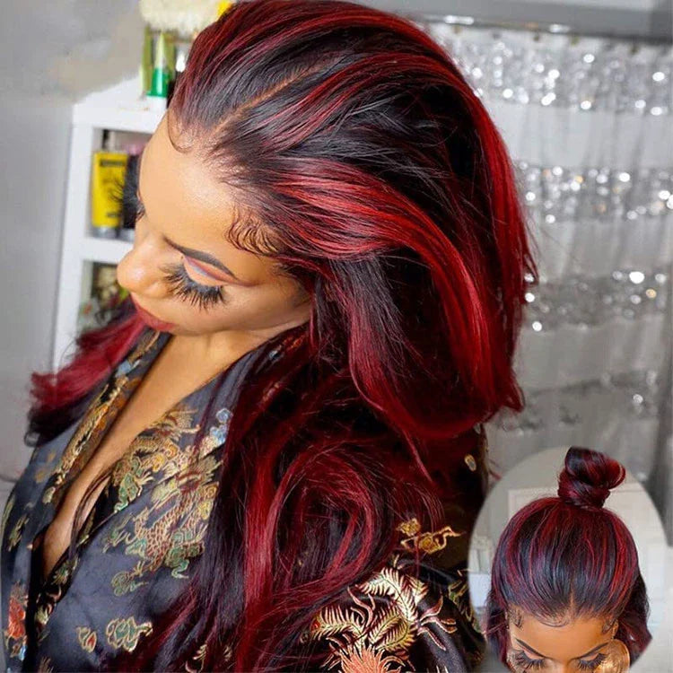 Red Highlight Wig 3D Body Wave 5x5 13x4 13x6 Lace Frontal Human Hair Wigs 180% Density