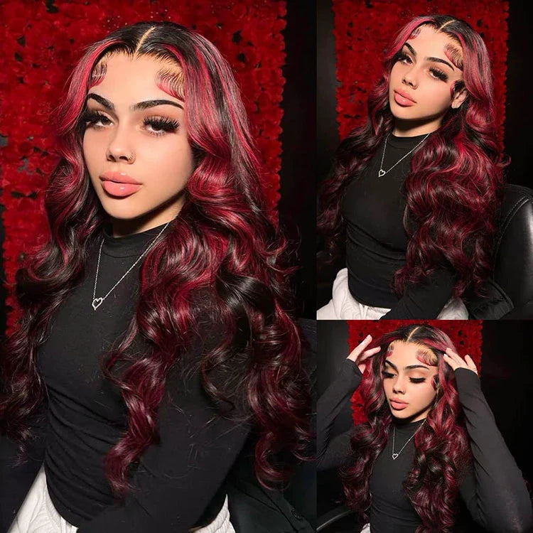 Red Highlight Wig 3D Body Wave 5x5 13x4 13x6 Lace Frontal Human Hair Wigs 180% Density