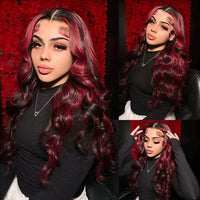Red Highlight Wig 3D Body Wave 5x5 13x4 13x6 Lace Frontal Human Hair Wigs 180% Density
