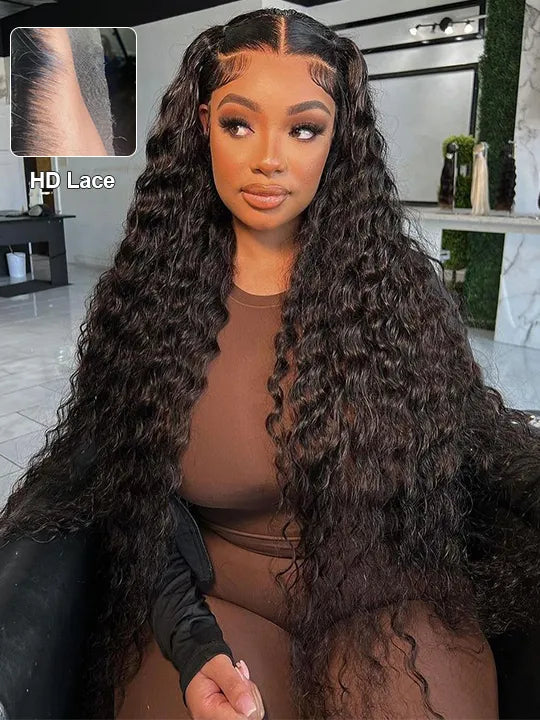 Water Wave HD Lace Frontal Wig Pre Plucked Ear to Ear 13x4 Lace Frontal Long Human Hair Wigs