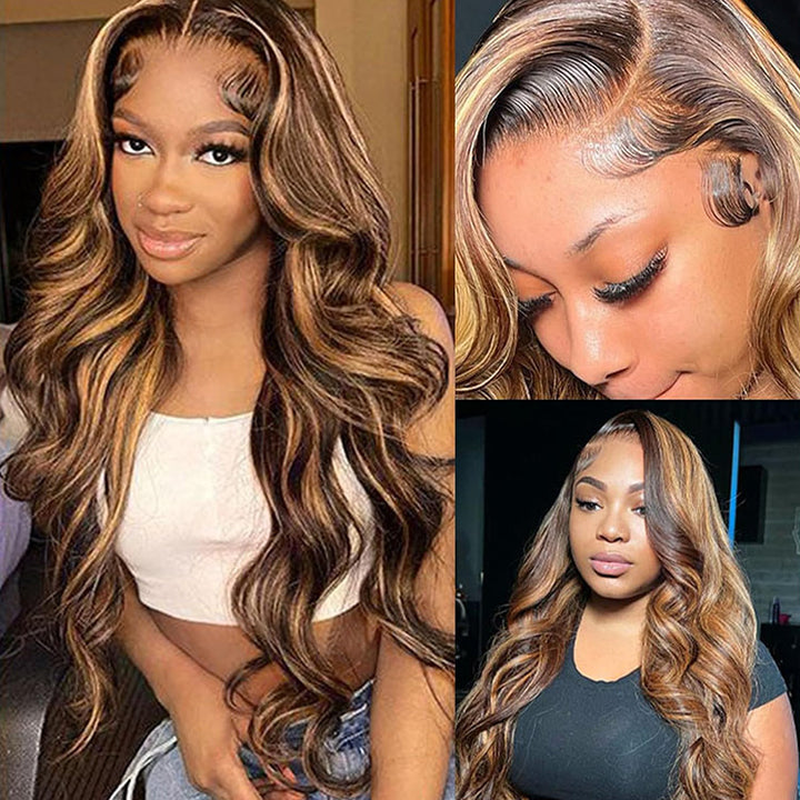 [Wear & Go] Breathable Air Wig Highlight 3D Body Wave 13x4 Lace Front Human Hair Wigs