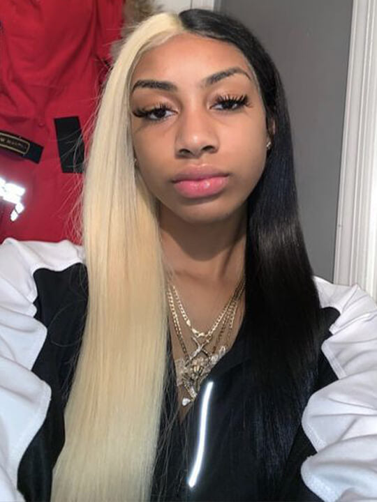 Cruella Half 613 Blonde Half Black Hair Wig Straight 4x4/13x4/13x6 Lace Frontal Human Hair Wigs