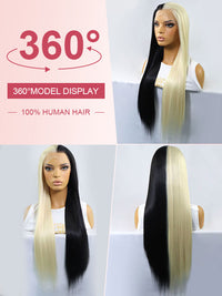 Cruella Half 613 Blonde Half Black Hair Wig Straight 4x4/13x4/13x6 Lace Frontal Human Hair Wigs