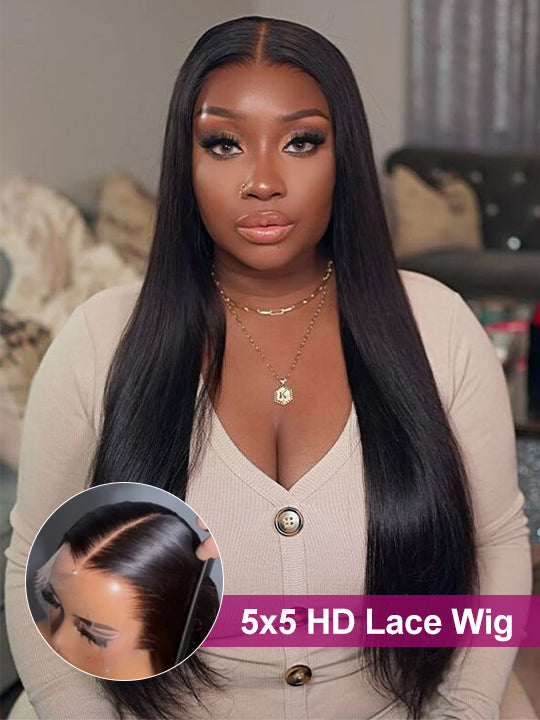 Bleached Knots 5*5 HD Lace Wig Bone Straight Hair 14A Brazilian Virgin Human Hair Wigs