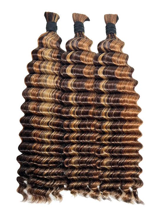 Highlight Brown Bulk Hair For Braiding Human Hair Deep Wave Braids Human Hair Extension No Weft
