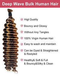 Highlight Brown Bulk Hair For Braiding Human Hair Deep Wave Braids Human Hair Extension No Weft