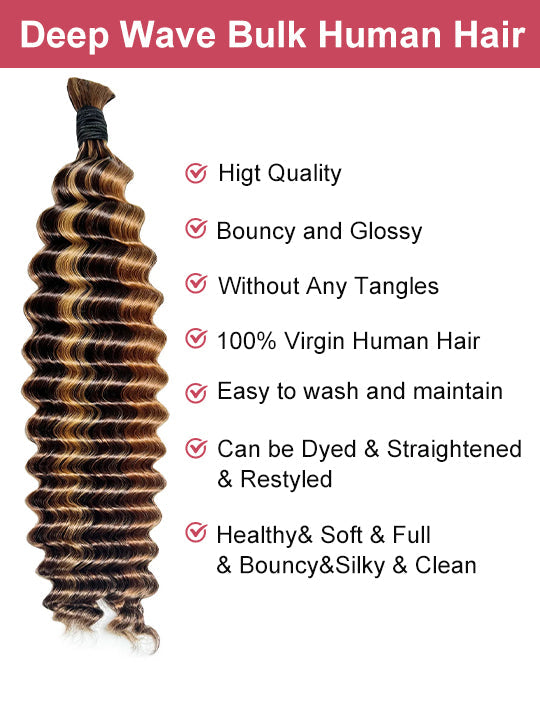Highlight Brown Bulk Hair For Braiding Human Hair Deep Wave Braids Human Hair Extension No Weft