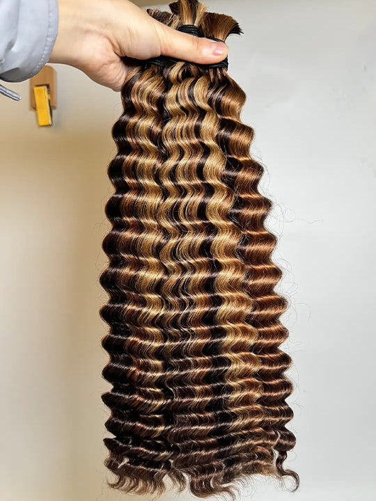 Highlight Brown Bulk Hair For Braiding Human Hair Deep Wave Braids Human Hair Extension No Weft