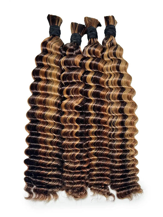 Highlight Brown Bulk Hair For Braiding Human Hair Deep Wave Braids Human Hair Extension No Weft