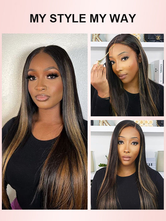 1B/30 Highlight Wig Brazilian Straight Hair Ombre 4x4/13x4/13x6 Transparent Lace Wigs