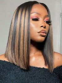 Highlight Straight Bob 5x5 Transparent Lace Wigs 100% Human Hair For Women