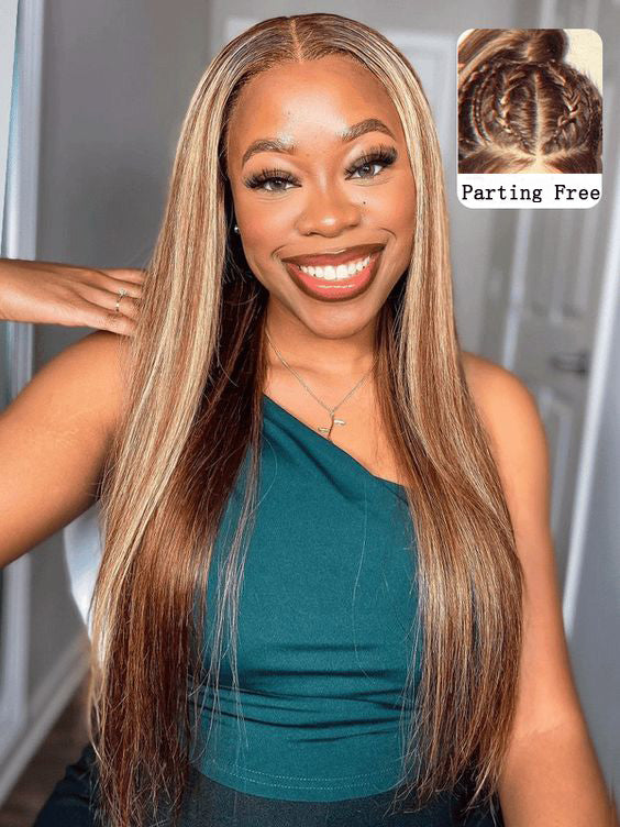 P4/27 Honey Blonde Highlight Straight Hair 13x4 13x6 Full Lace Frontal Human Hair Wigs