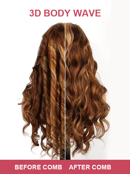 Curtain Bangs Highlight Wig 13x4 HD Lace Wigs 3D Body Wave 100% Human Hair