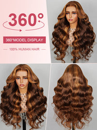 Curtain Bangs Highlight Wig 13x4 HD Lace Wigs 3D Body Wave 100% Human Hair