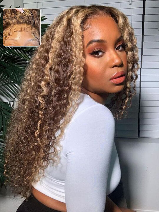 Bleached Knots Highlight Wig Deep Wave 13x4 HD Lace Frontal Virgin Human Hair Wigs