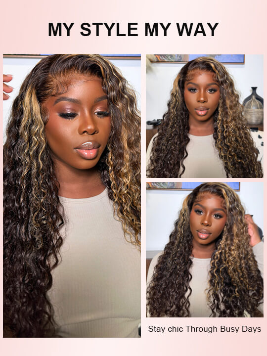 Bleached Knots Highlight Wig Deep Wave 13x4 HD Lace Frontal Virgin Human Hair Wigs