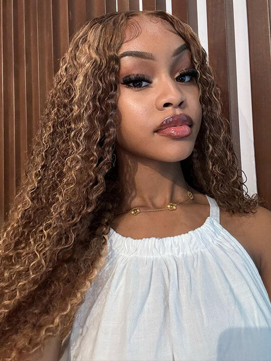 Bleached Knots Highlight Wig Deep Wave 13x4 HD Lace Frontal Virgin Human Hair Wigs