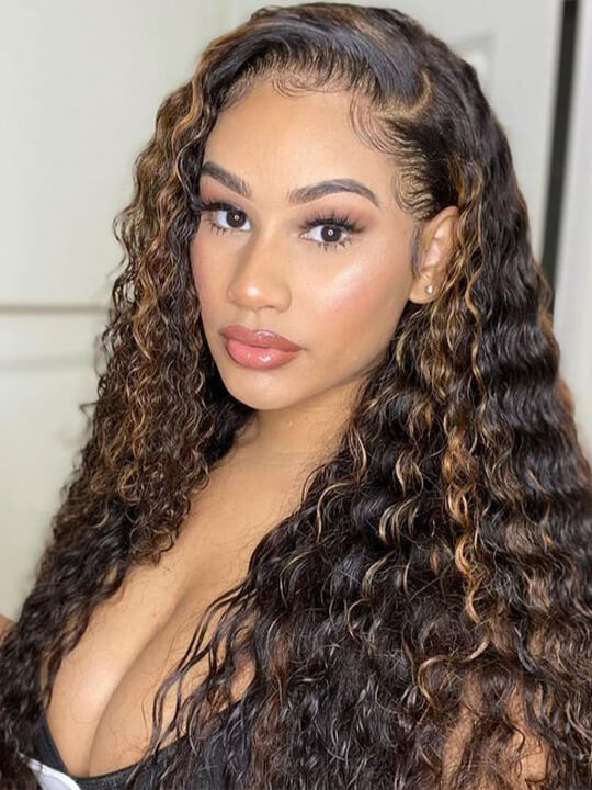 Bleached Knots Highlight Wig Deep Wave 13x4 HD Lace Frontal Virgin Human Hair Wigs