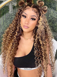 Bleached Knots Highlight Wig Deep Wave 13x4 HD Lace Frontal Virgin Human Hair Wigs