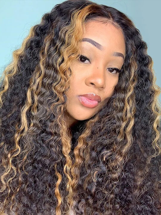 Bleached Knots Highlight Wig Deep Wave 13x4 HD Lace Frontal Virgin Human Hair Wigs