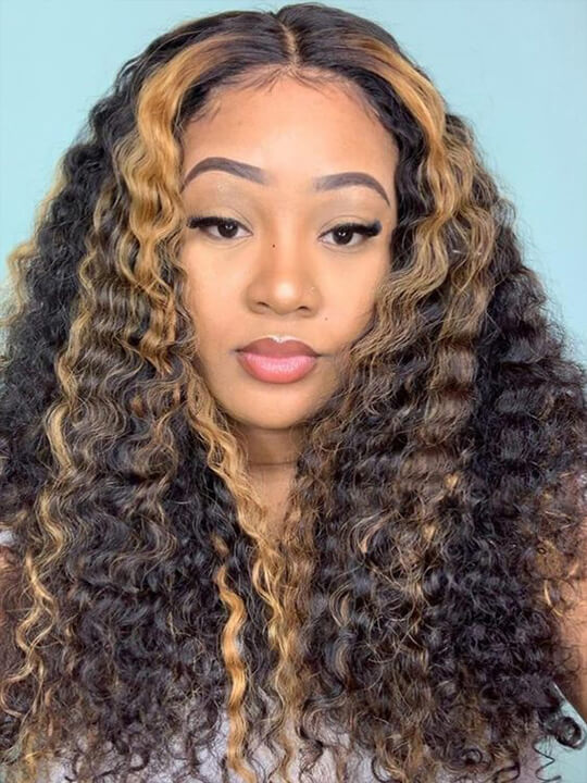 Bleached Knots Highlight Wig Deep Wave 13x4 HD Lace Frontal Virgin Human Hair Wigs