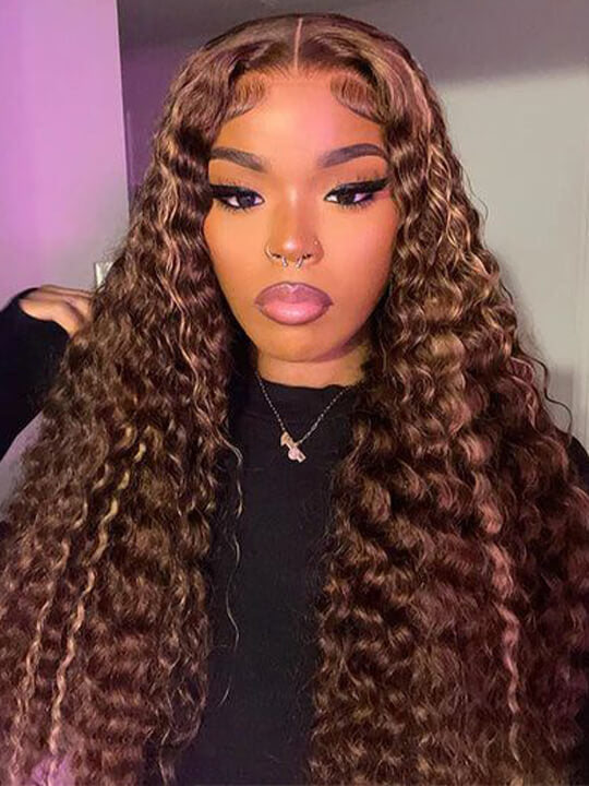 Bleached Knots Highlight Wig Deep Wave 13x4 HD Lace Frontal Virgin Human Hair Wigs
