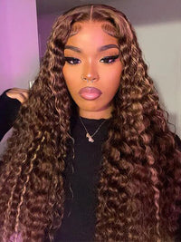 Bleached Knots Highlight Wig Deep Wave 13x4 HD Lace Frontal Virgin Human Hair Wigs