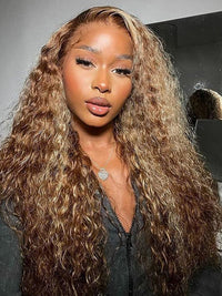 Full 13x6 Lace Frontal Highlights Wig Deep Wave Bye Bye Knots Colored Human Hair Wigs