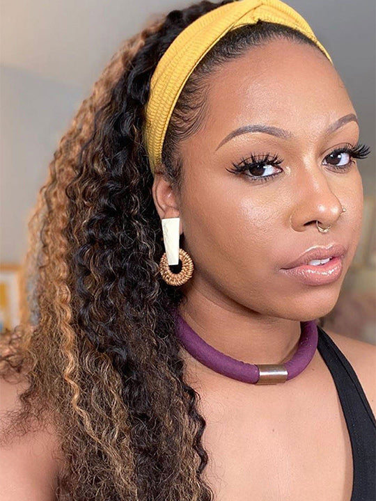 1B/30 Highlight Glueless None Lace Wig Deep Wave Human Hair Headband Wigs