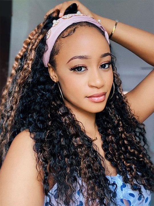 1B/30 Highlight Glueless None Lace Wig Deep Wave Human Hair Headband Wigs
