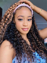 1B/30 Highlight Glueless None Lace Wig Deep Wave Human Hair Headband Wigs