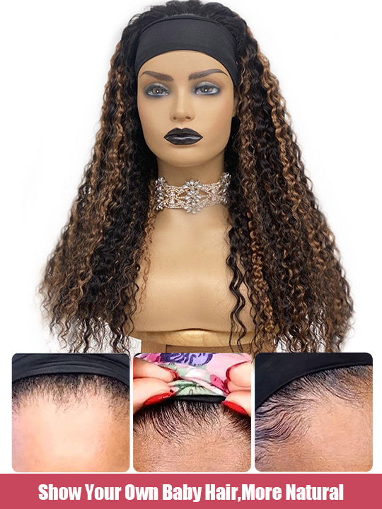 1B/30 Highlight Glueless None Lace Wig Deep Wave Human Hair Headband Wigs