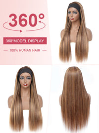 Honey Blonde Highlight Straight Hair Headband Wigs Beginner Friendly Glueless Human Hair Wigs