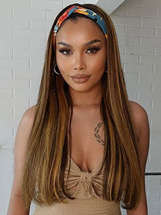 Honey Blonde Highlight Straight Hair Headband Wigs Beginner Friendly Glueless Human Hair Wigs
