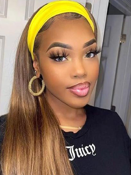 Honey Blonde Highlight Straight Hair Headband Wigs Beginner Friendly Glueless Human Hair Wigs