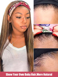 Honey Blonde Highlight Straight Hair Headband Wigs Beginner Friendly Glueless Human Hair Wigs