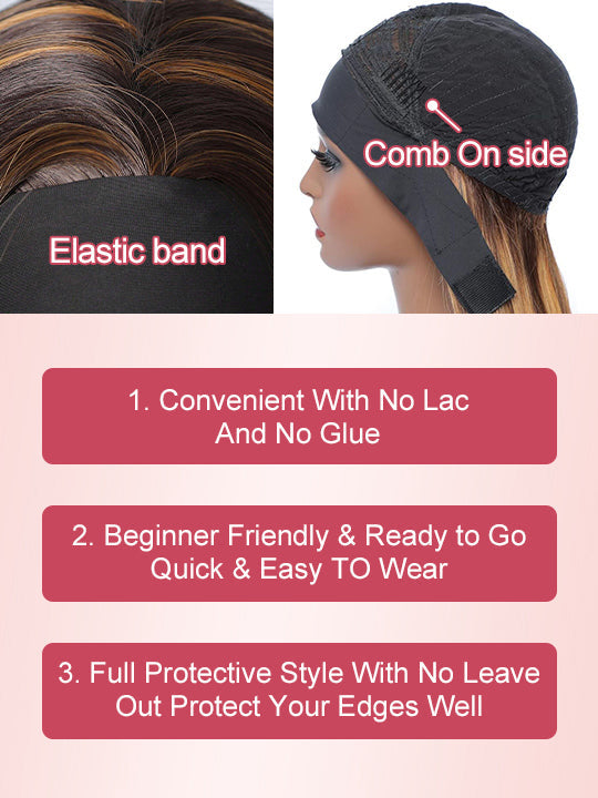Honey Blonde Highlight Straight Hair Headband Wigs Beginner Friendly Glueless Human Hair Wigs