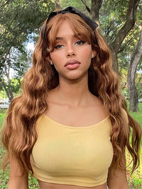 Highlight Wig With Bangs 3D Body Wave Full Machine Made Glueless Human Hair Wigs
