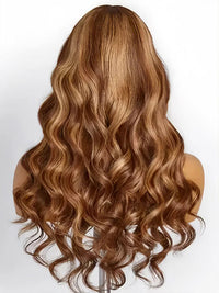 Highlight Wig With Bangs 3D Body Wave Full Machine Made Glueless Human Hair Wigs