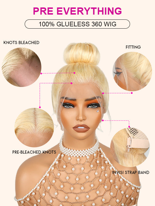 Kisslove Hair 613 Blonde  Invisi-Drawstring 360 Lace Wig Body Wave Glueless Lace Wigs for Women