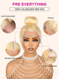 Kisslove Hair 613 Blonde  Invisi-Drawstring 360 Lace Wig Body Wave Glueless Lace Wigs for Women