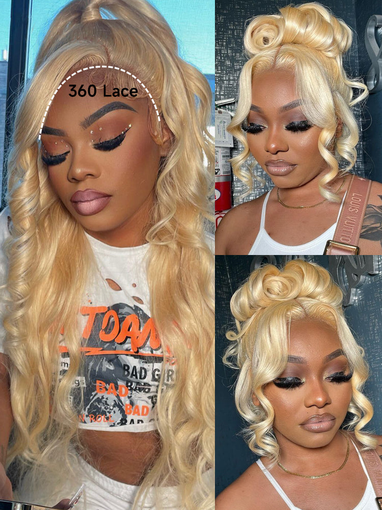 Kisslove Hair 613 Blonde  Invisi-Drawstring 360 Lace Wig Body Wave Glueless Lace Wigs for Women