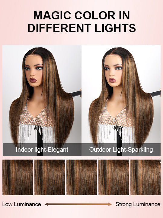 Kisslove Glueless Brown Bayalage Highlights Wig Invisi-Drawstring Snug Fit 360 Lace Wig