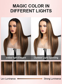 Kisslove Glueless Brown Bayalage Highlights Wig Invisi-Drawstring Snug Fit 360 Lace Wig