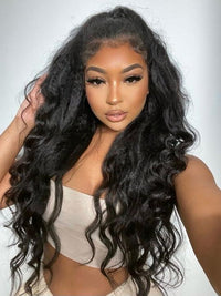Kisslove Pre Plucked Yaki Body Wave Wig Snug Fit Invisi-Drawstring 360 Lace Wig with Newborn Hairline