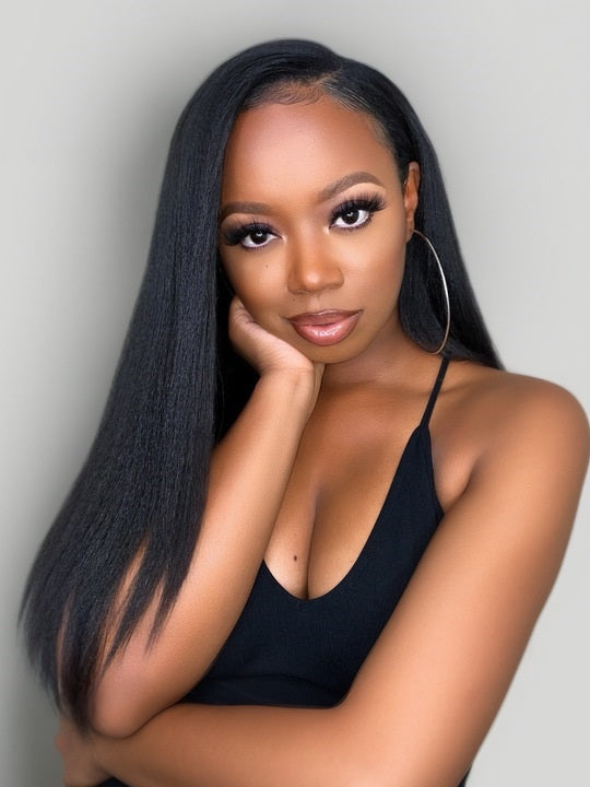 Kisslove Light Yaki Straight Hair Invisi-Drawstring 360 Lace Wig Pre-Everything Glueless Wigs