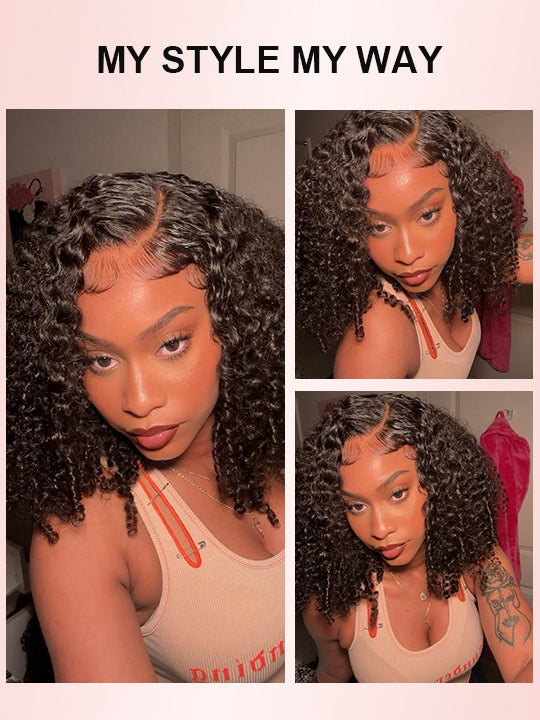 Kisslove Hair Jerry Curly Short Bob Wigs 13x4 HD Lace Front Human Hair Short Bob Wigs