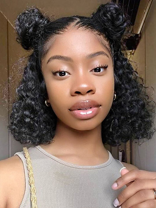 Kisslove Hair Jerry Curly Short Bob Wigs 13x4 HD Lace Front Human Hair Short Bob Wigs